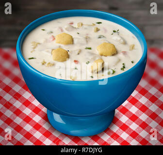 New England Clam Chowder with Oyster Crackers Stock Photo