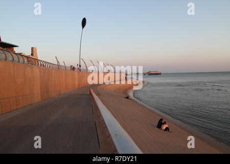 Blackpool seafront and Pier from the new promenade Blackpool Lancashire England GB UK Stock Photo