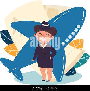 Children profession. stewardess, flight attendant Stock Vector