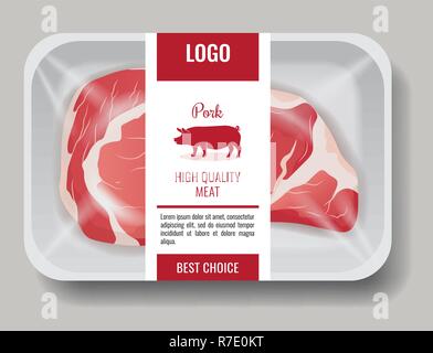 High quality products, meat, pork and beef in package with label template Stock Vector