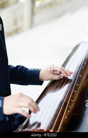 Local close-up of Chinese traditional instrument Guqin Stock Photo