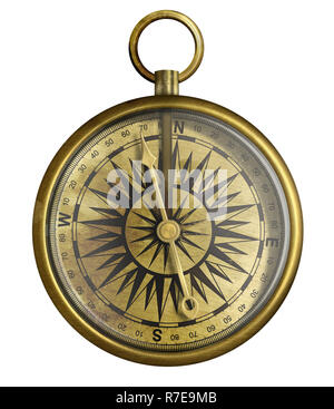 Vintage compass 3d illustration isolated on white Stock Photo