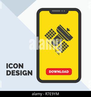 Broadcast, broadcasting, communication, satellite, telecommunication Glyph Icon in Mobile for Download Page. Yellow Background Stock Vector