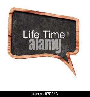 Life time word concept on speech bubbles from wood on white background Stock Photo