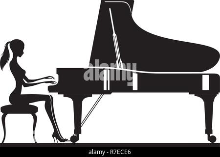 Woman playing piano on stage - vector illustration Stock Vector