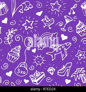 Birthday seamless handdrawn pattern, doodle. Stock Vector