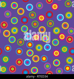 Colorful psychedelic circles on a violet background. Stock Vector