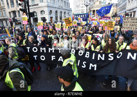 London, UK. 9th December 2018. Protest march in central London against Tommy Robinson.