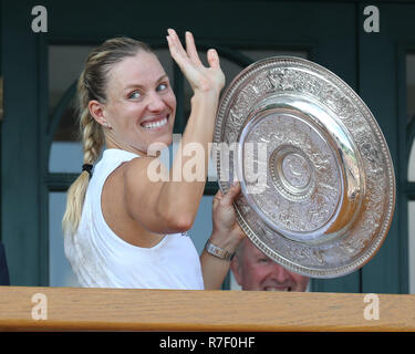 German  player Angelique Kerber holding the Wimbledon, trophy, London, Great Britain, United Kingdom. Stock Photo