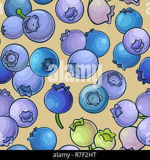 blueberry vector pattern on color background Stock Vector