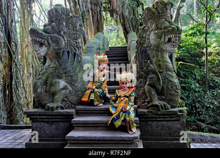 Two Balinese dancers, Monkey Forest, Ubud, Bali, Indonesia Stock Photo