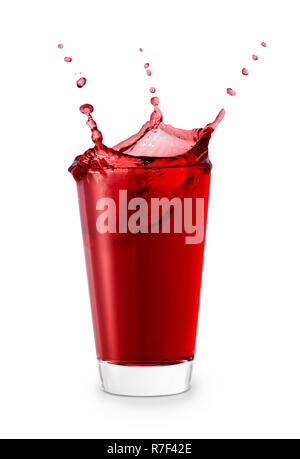 red juice or berry compote with splashes in glass isolated on white background Stock Photo