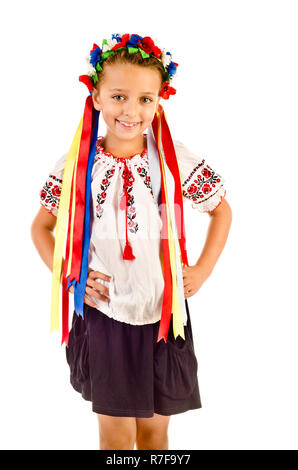 little girl in traditional ukrainian dress isolated on white Stock Photo