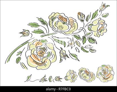 Set of vector flowers, ornamental floral background, roses pattern, vintage wedding, birthday invitation Stock Vector