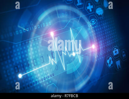 heart rate diagram on blue screen Stock Photo