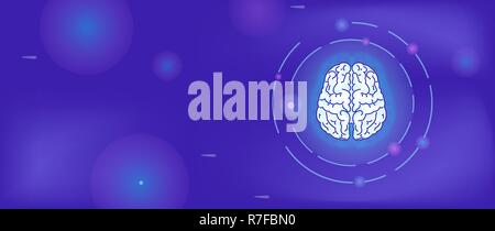 Blue abstract background on a space theme, the brain in the universe, the system of planets, stars. Stock Vector