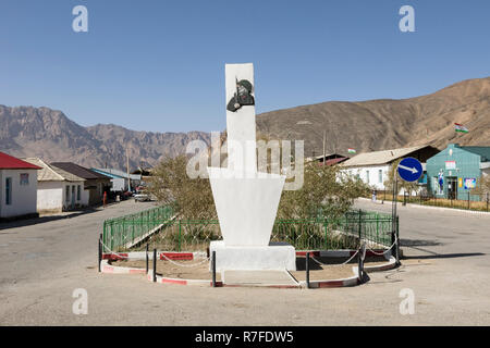 Murghab, Tajikistan, August 23 2018: Murghab with the Pamit Highway leading through the middle of the village Stock Photo