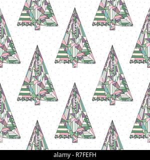 Christmas tree vector seamless pattern. Happy New Year background in modern style. Winter Xmas holidays texture for surface design, textile, wrapping  Stock Vector