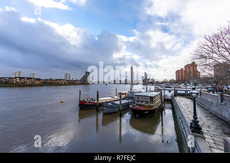 Cheyne Walk marina for houseboats, Chelsea, London SW10 0DQ. UK Stock Photo