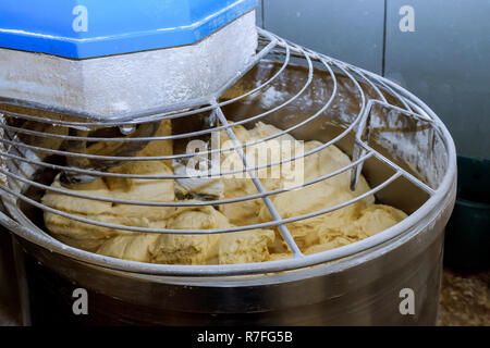 Closeup Of Industrial Dough Mixing Machine For Kneading With Open