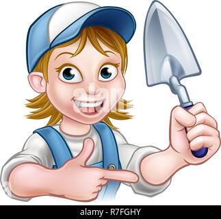 Cartoon Builder Bricklayer Worker Trowel Tool Stock Vector