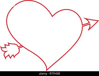 Vector red outline heart pierced with arrow sketch illustration. Element of colored wedding icon for mobile concept and web apps. Lovestruck or arrow  Stock Vector