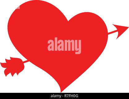 Arrow heart icon. Red love line sign. Valentines day symbol isolated on white background. Vector illustration. romance elements. Sticker, patch badge, Stock Vector