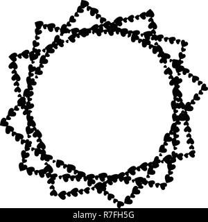 Vector black creative border photo frame made of hearts in shape of star on white background isolated. Template with copy space for Valentine day or m Stock Vector