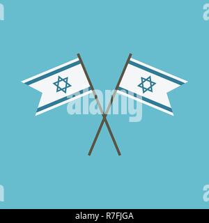 Israel flag icon in flat design with blue background. Israel Independence Day holiday concept. Stock Vector