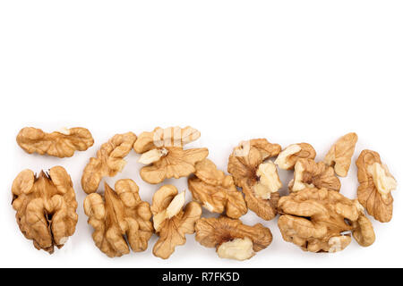 peelled Walnuts isolated on white background with copy space for your text. Top view. Flat lay. Stock Photo
