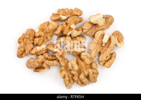 peelled Walnuts isolated on white background. Top view. Flat lay. Stock Photo