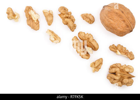 peelled Walnuts isolated on white background with copy space for your text. Top view. Flat lay. Stock Photo