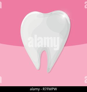 Vector healthy shiny tooth on pink background - medical illustration Stock Vector