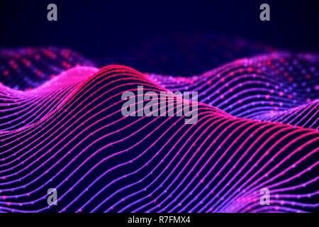 3D Sound waves with color dots. Big data abstract visualization. Stock Vector