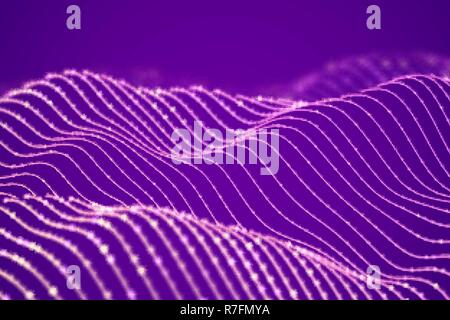 3D Sound waves with color dots. Big data abstract visualization. Stock Vector
