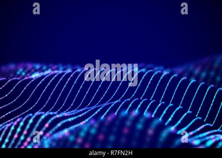 3D Sound waves with color dots. Big data abstract visualization. Stock Vector