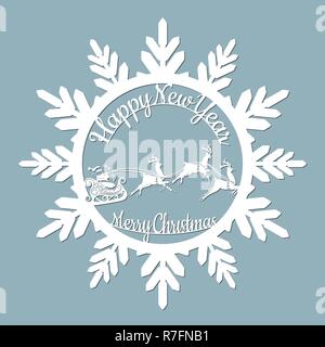 new year, Christmas, deer, Santa Claus, snowflake. For laser cutting plotter and silkscreen printing Stock Vector
