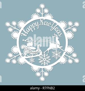 new year, Christmas, deer, Santa Claus, snowflake. For laser cutting plotter and silkscreen printing Stock Vector