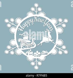 new year, Christmas, deer, Santa Claus, snowflake. For laser cutting plotter and silkscreen printing Stock Vector