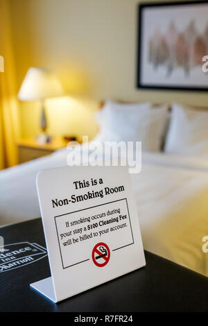 Florida Fort Ft. Lauderdale,Miramar,Residence Inn Marriott,chain,extended stay,motel,hotel,lodging,guest room,queen size bed,sign,non smoking room,pen Stock Photo