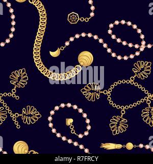 Golden jewelry accessories seamless vector print. Stock Vector
