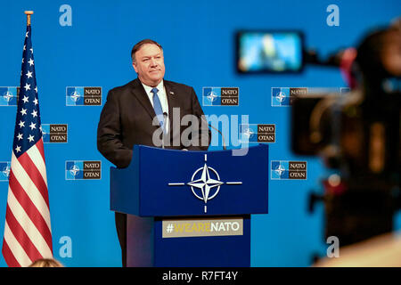 U.S. Secretary State Mike Pompeo holds a press conference at NATO headquarters December 4, 2018 in Brussels, Belgium. Stock Photo