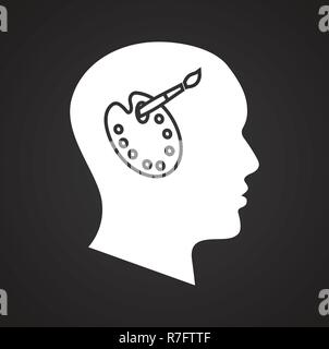 Human head with palette icon on black background for graphic and web design, Modern simple vector sign. Internet concept. Trendy symbol for website design web button or mobile app. Stock Vector