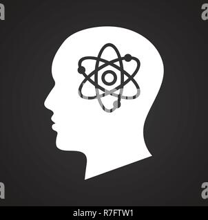 Human head with atom icon on black background for graphic and web design, Modern simple vector sign. Internet concept. Trendy symbol for website design web button or mobile app. Stock Vector