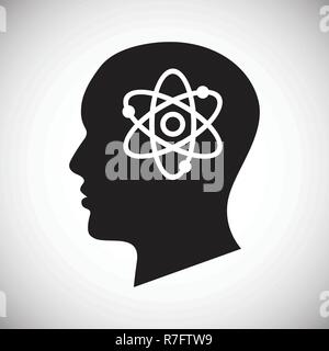 Human head with atom icon on white background for graphic and web design, Modern simple vector sign. Internet concept. Trendy symbol for website design web button or mobile app. Stock Vector