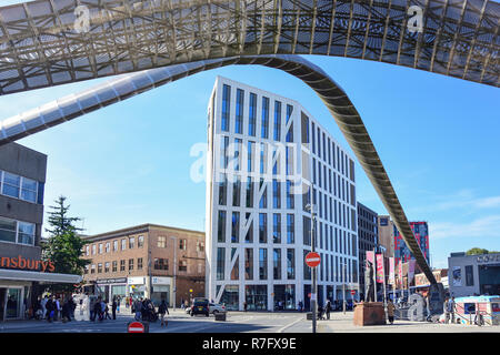 The Unite Students - Millennium View building through 'Whittle Arch', Hales Street, Coventry, West Midlands, England, United Kingdom Stock Photo