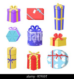 Vector Illustration of Gift Boxes, christmas gift boxes set. Stock Vector