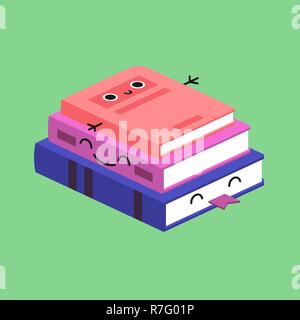 Smiling Cute Stack of Colored Books, Habituate kid card or poster. Stock Vector