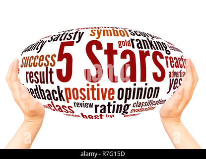 5 Stars word cloud hand sphere concept on white background. Stock Photo