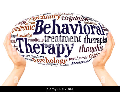 Behavioral Therapy word cloud hand sphere concept on white background. Stock Photo